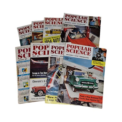 Lot of 8 Popular Science Magazines 1954-1955 Annual Auto Reports Set Vintage Lot