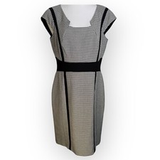 Tahari Houndstooth Cap Sleeve Dress Black and White Women's Size 10