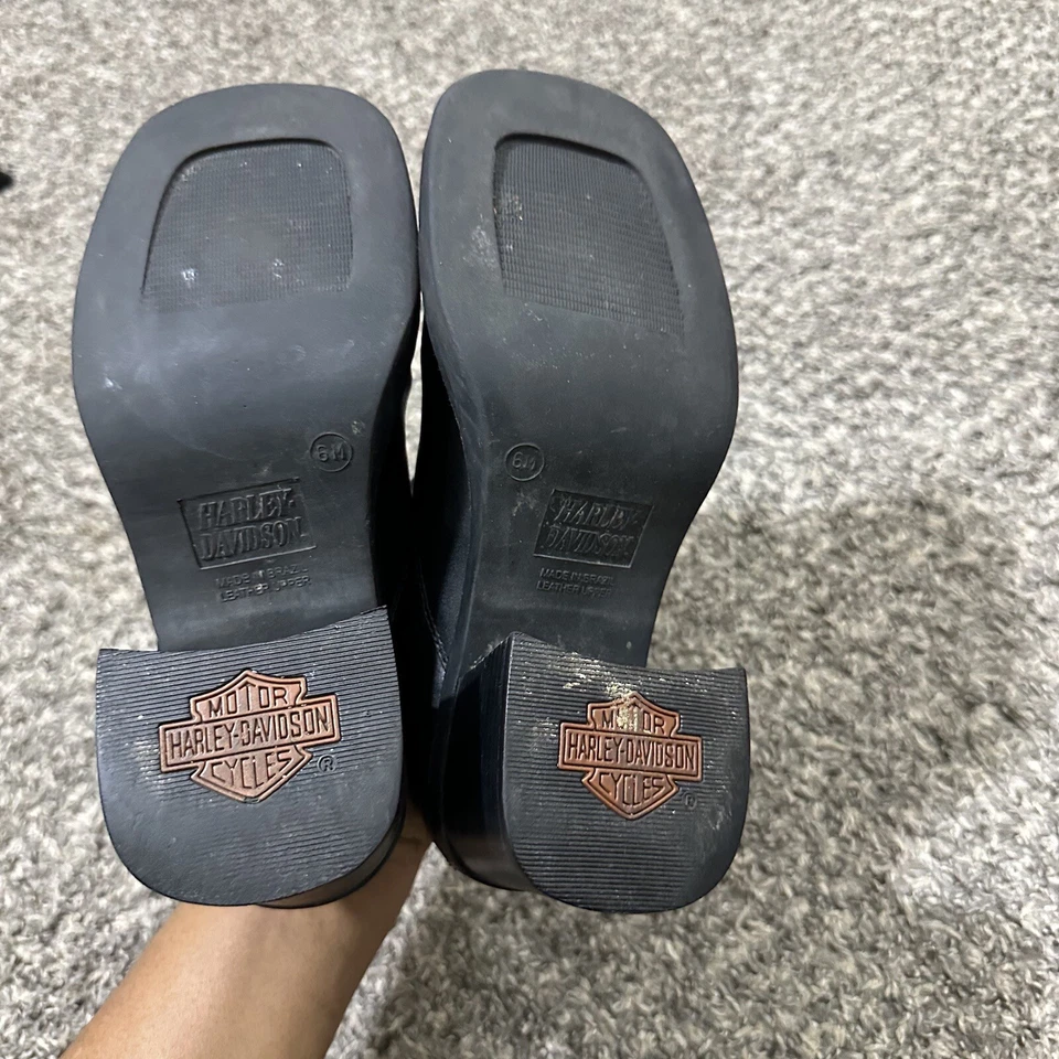 Harley Davidson из черной кожи ботинки коренастый блок каблук квадратный носок размер 6 Y2K 90-х - Изображение 4 из 4