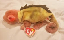 TY BEANIE BABY RAINBOW THE CHAMELEON WITH IGGY TAGS ERRORS  PVC PELLETS ORIGINAL