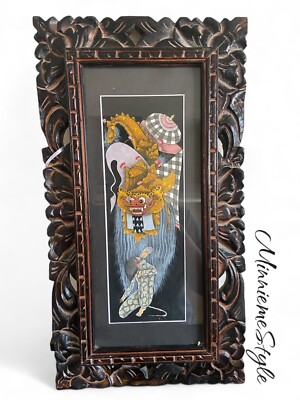 Vintage 1960 Balinese Original Hand Painting With Carved Wood Fames