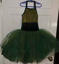 CURTAIN CALL Green Gold Sequined Beaded Velvet Tulle ballet Tutu Childs L