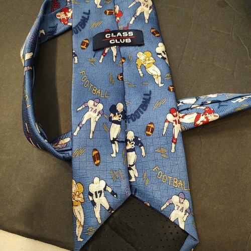 Class Club Blue And Multicolor Football Players 53" x 3" Mens Neck Tie Blue - Picture 4 of 4