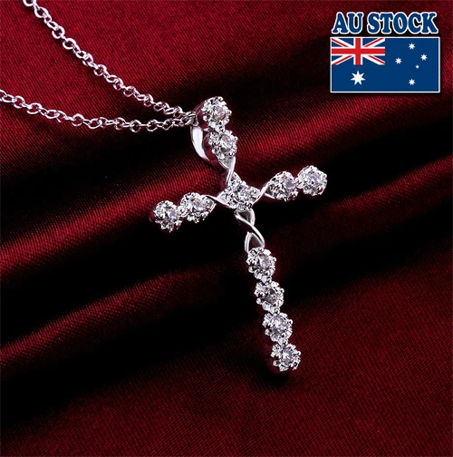 Wholesale 925 Sterling Silver Filled Cross Necklace With Clear