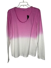 Candace Cameron Bure Top The Ocean Dipped Long-Sleeve Tee Pink Ombre Medium NEW