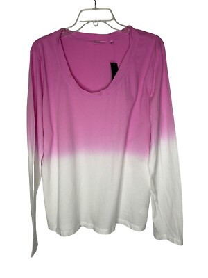 #ad Candace Cameron Bure Top The Ocean Dipped Long Sleeve Tee Pink Ombre Medium NEW $15.29