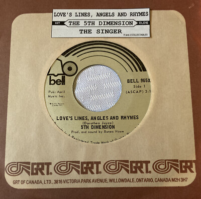 5th Dimension 45 Love's Lines Angles and Rhymes /The Singer NEW reissue unplayed