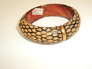 bangle chunky snakeskin carved geometric brass bracelet india wood