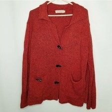 Willow Red Coat Button Down Cardigan Chunky Knit Jacket Pockets Size Large