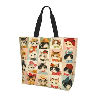 Tote Bag For women Zipper Large Beach Tote Bag Cute Cat Tote Bag Reusable Tra...