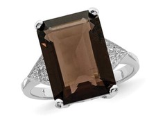 6.00 Carat ctw Smoky Quartz Ring Sterling Silver with Diamond Accents