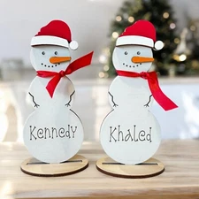 DIGITAL SVG Laser Cut File | Freestanding Personalized Snowmen Place Setters