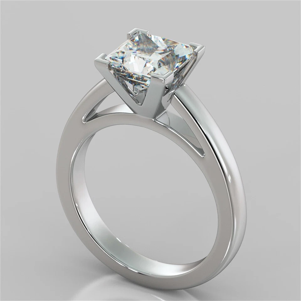 2.00 Ct Princess Cut Lab Created Diamond Engagement Ring 14K White Gold Size 7 - Image 3 of 4