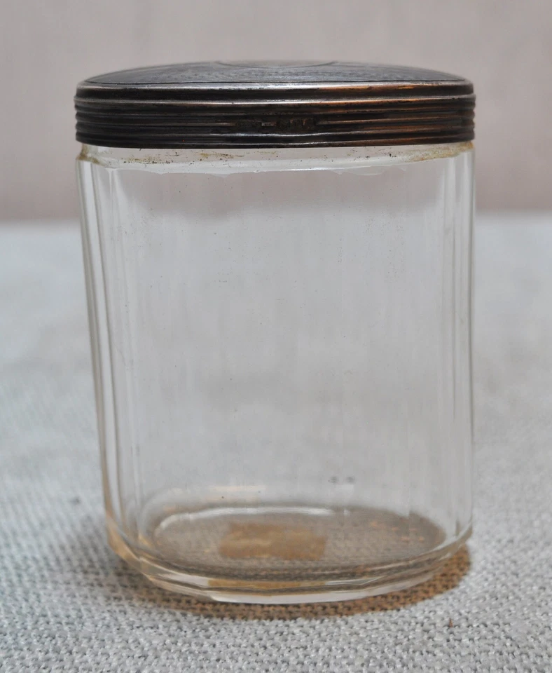 原版老式古董手工制作透明玻璃银帽瓶 — 第 3/4 张图片