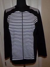 Chicos Zip Front Top Jacket Womens 2 L 12 Black White Striped