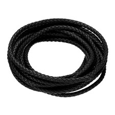Braided Leather Cords, Round Leather Strap, 5mm 5 Yards, Black
