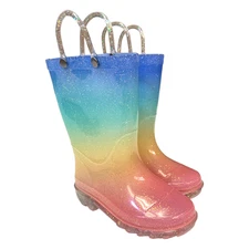 Member's Mark Girl's Waterproof Light Up Pull-On Rain Boots (Rainbow, 7/8)