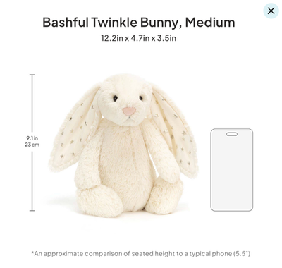 Jellycat Medium Bashful Twinkle Bunny with Strawberry Outfit