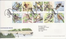 GB Stamps First Day Cover Songbirds, nature, RSPB, great tit, warbler SHS 2017