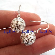 Solid 925 Sterling Silver Tarnish-Free 12mm See-through Ball Dangle Earrings R1X