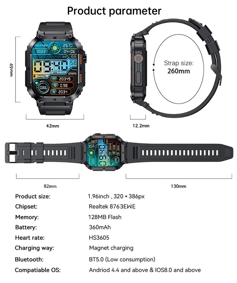 Fitness Smartwatch Waterproof Call Text for Sony Xperia 1 V Android iOS - Image 4 of 4