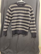J.Crew 100 Percent Lambswool Stripe Sweater Chunky Men's Pullover Medium M