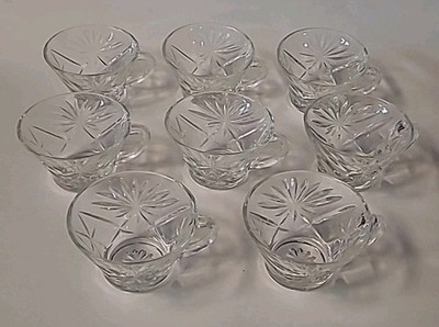 Set Of 8 Vintage Anchor Hocking Star Of David Glass Punch Bowl Cups