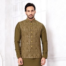 3 Pc Indian Mens Wedding Bollywood Traditional Wear Kurta Payjama Jacket Set