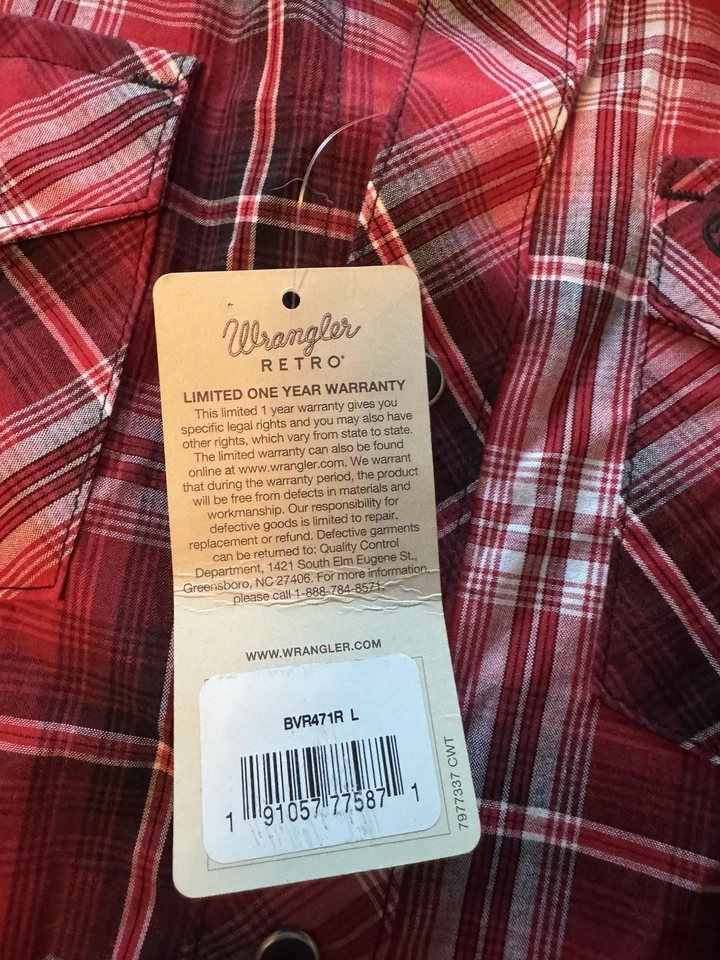 Camisa a Presión Wrangler Retro Niños Roja a Cuadros Perla, Talla Grande Foto 3 de 4