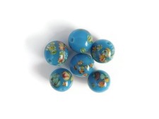Vintage Blue Japanese Millefiori Bead Lot 8mm, Lampwork Glass, Tombo Dama