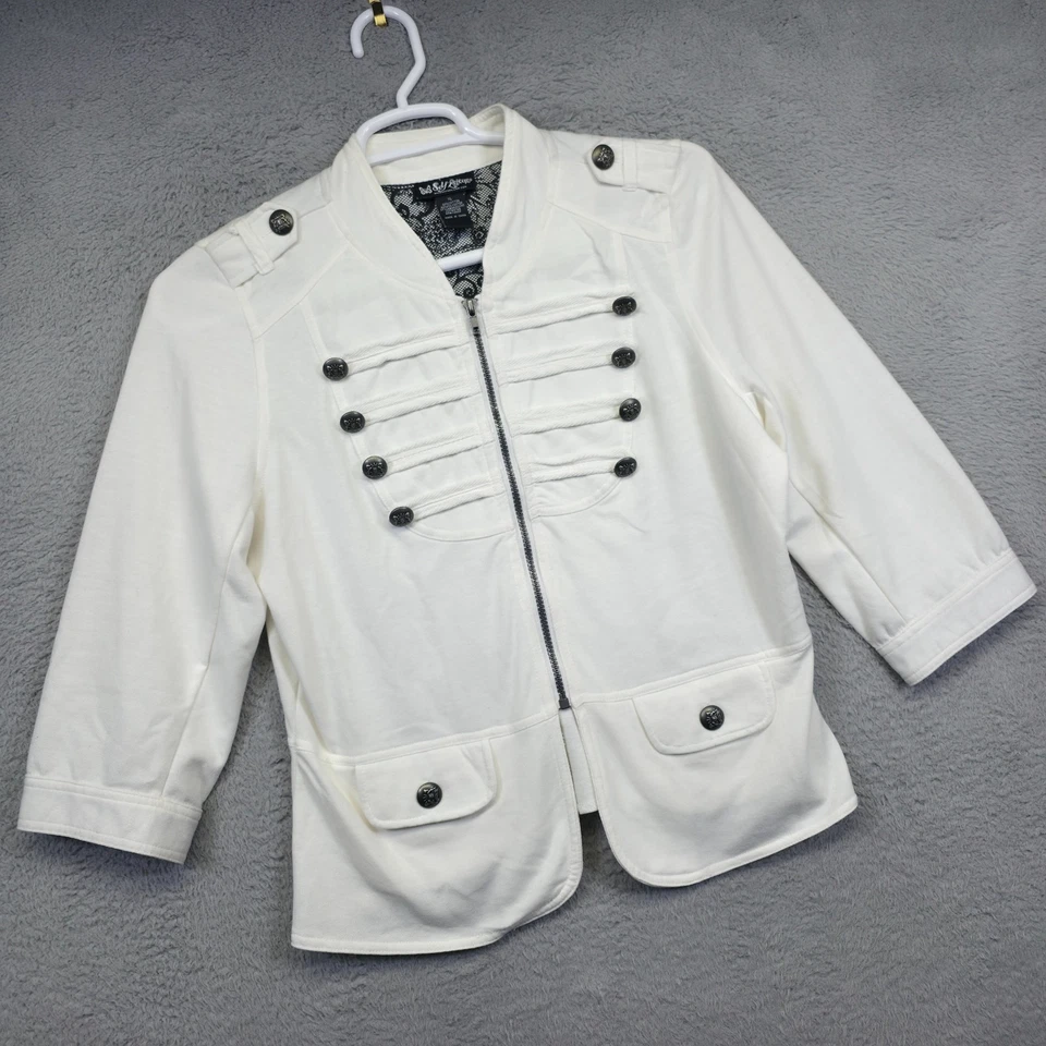 Y2K Self Esteem Jacket Women XL White Embellished Military Inspired Crest Button - Image 2 of 4