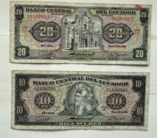 ECUADOR 2 BANKNOTES 10, 20 SUCRES 1980  COMBINE  SHIPPING. NO RESERVE!