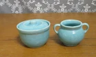 Shawnee Snowflake Grease Jar and Sugar Bowl Turquoise Blue Shawnee USA Pottery