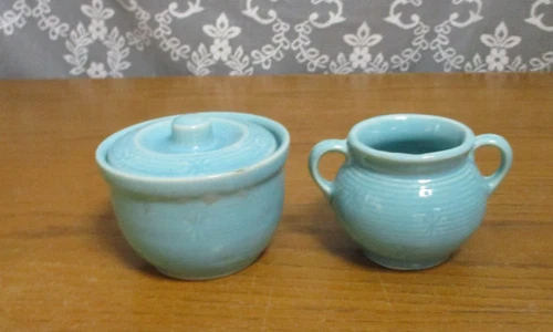 Shawnee Snowflake Grease Jar and Sugar Bowl Turquoise Blue Shawnee USA Pottery