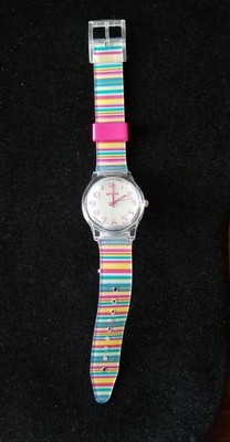 NIB Zeiger Kid's Watch Clear Case 1ATM Multicolor Plastic Band 5''-7'' New Battery