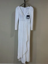 Mac Duggal 26395 Size 2 White Sequin Wrap Evening Gown Size 2 Nwt