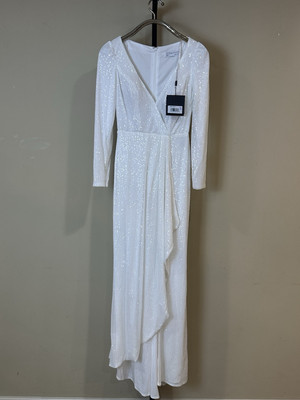 Mac Duggal 26395 Size 2 White Sequin Wrap Evening Gown Size 2 Nwt