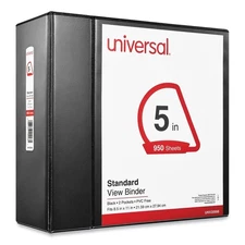Universal 20998 5 in. Capacity 3 Rings Slant-Ring View Binder - Black New