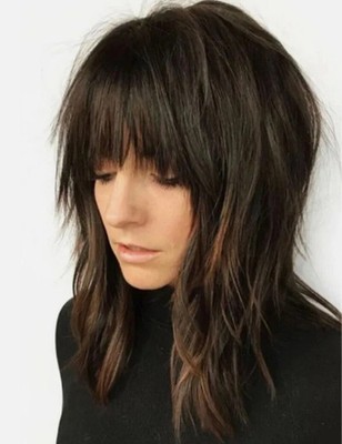 New Long Straight Hairstyle Shag With Bangs Synthetic Hair Wowmen Wig 16 Inches
