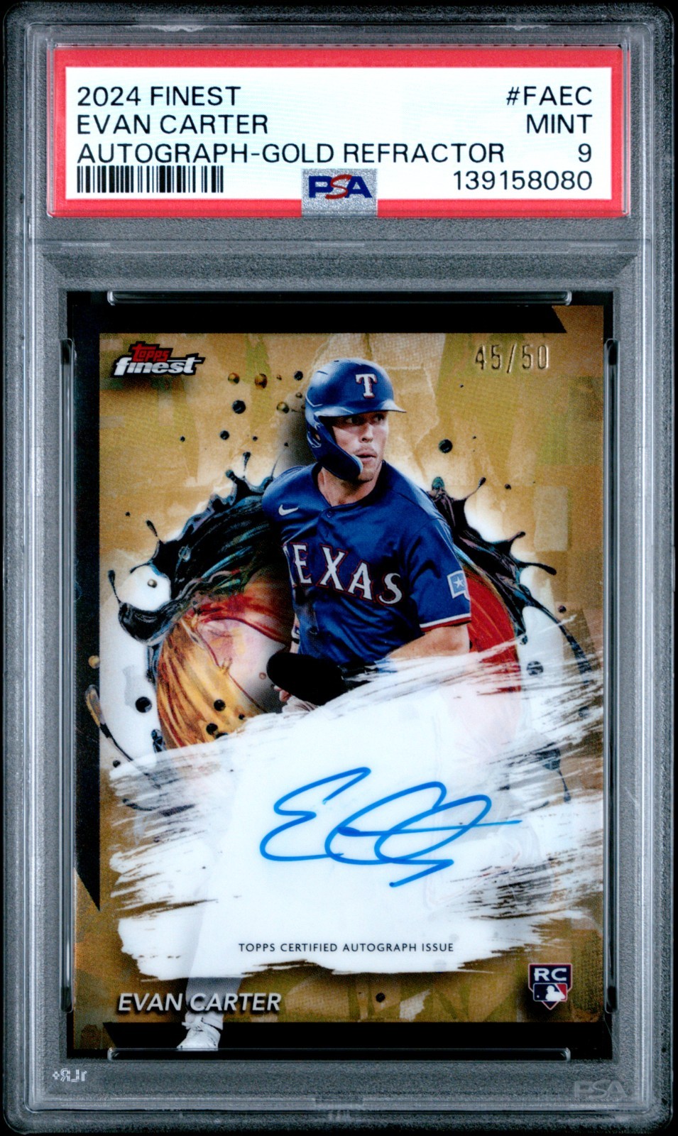 2024 Topps Finest - Finest Autographs Evan Carter #FA-EC Gold Refractor /50 (AU,