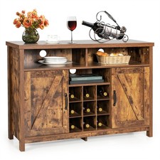 Buffet Storage Cabinet Farmhouse Sideboard w/9-Bottle Wine Rack & 2 Doors Rustic