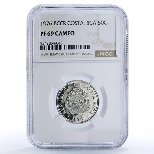 Costa Rica 50 centimos Republic Coinage BCCR Large 50 PF 69 NGC CuNi coin 1976