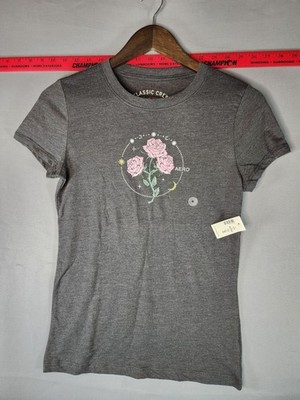 Aeropostale Gray Tee with Pink Rose and Celestial Motif
