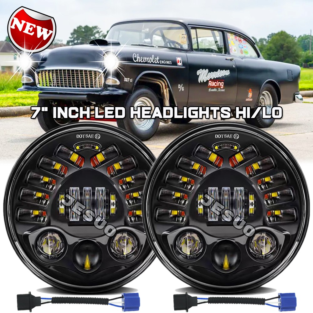 For Chevy Bel Air 1955-1957 Pair 7" Inch Round LED Headlights Hi/Lo Sealed Beam