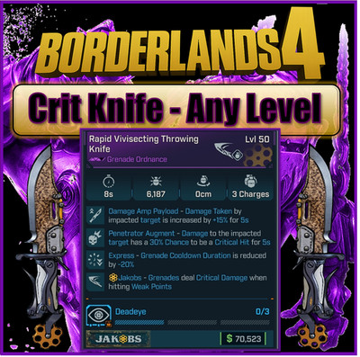  Borderlands 4   3x Crit Knife Bundle Express Cooldown, Vampiric, & Overflow!
