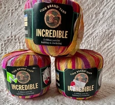 Lot of 3 Balls Lion Brand Incredible Ribbon Yarn Color 207 Purple Party  NEW