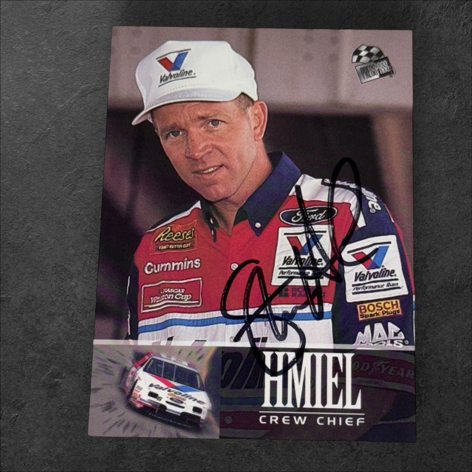 Steve Hmiel MARK MARTIN CREW CHIEF VINTAGE 1995 PRESS PASS 93 NASCAR signed card