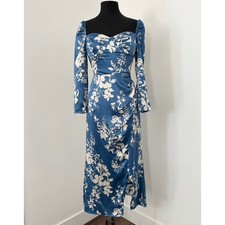 Reformation Gloriana Midi Dress 4 Blue Floral Satin Long Sleeve Romantic