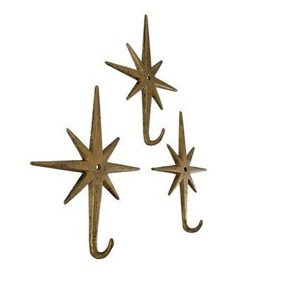 Zeckos Gold Atomic Starburst Hooks Set of 3   Mid-Century Modern Decor