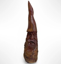 Hand Carved Wood Spirit Gnome Forest Man Face Wall Hanging Artist Signed